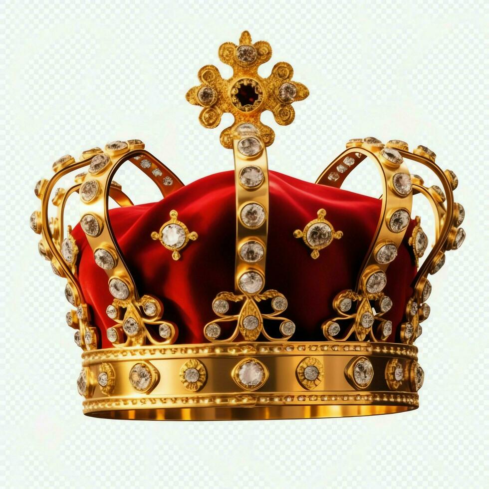 Regal golden emperor crown of a king on white background. 3D rendering luxury royal king gold crown concept by AI Generated photo