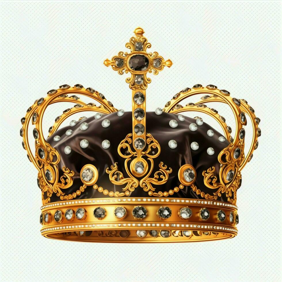 Regal golden emperor crown of a king on white background. 3D rendering luxury royal king gold crown concept by AI Generated photo