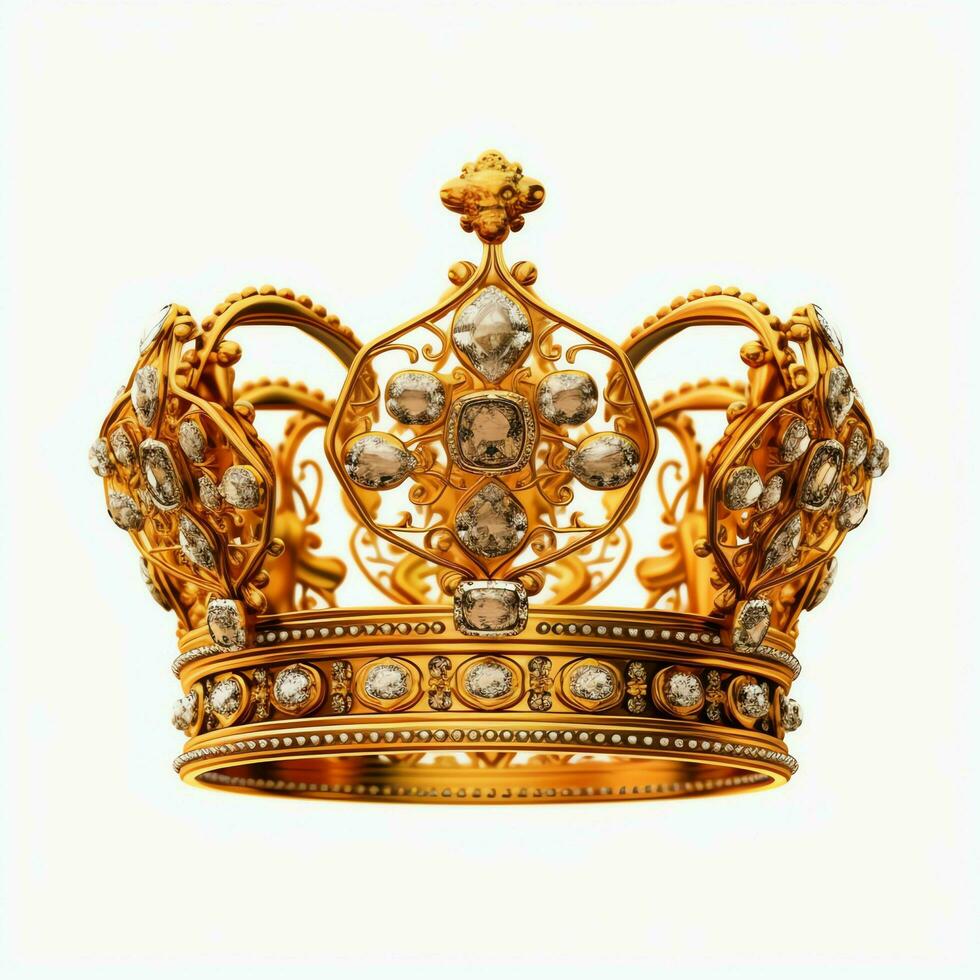Regal golden emperor crown of a king on white background. 3D rendering luxury royal king gold crown concept by AI Generated photo