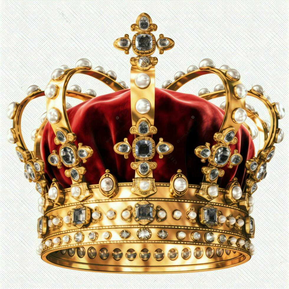 Regal golden emperor crown of a king on white background. 3D rendering luxury royal king gold crown concept by AI Generated photo