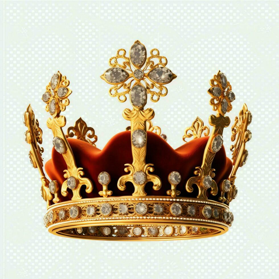 Regal golden emperor crown of a king on white background. 3D rendering luxury royal king gold crown concept by AI Generated photo