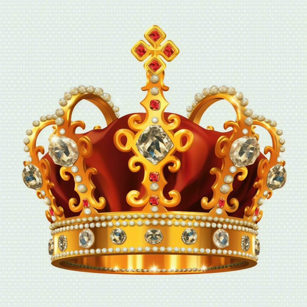 Regal golden emperor crown of a king on white background. 3D rendering luxury royal king gold crown concept by AI Generated photo