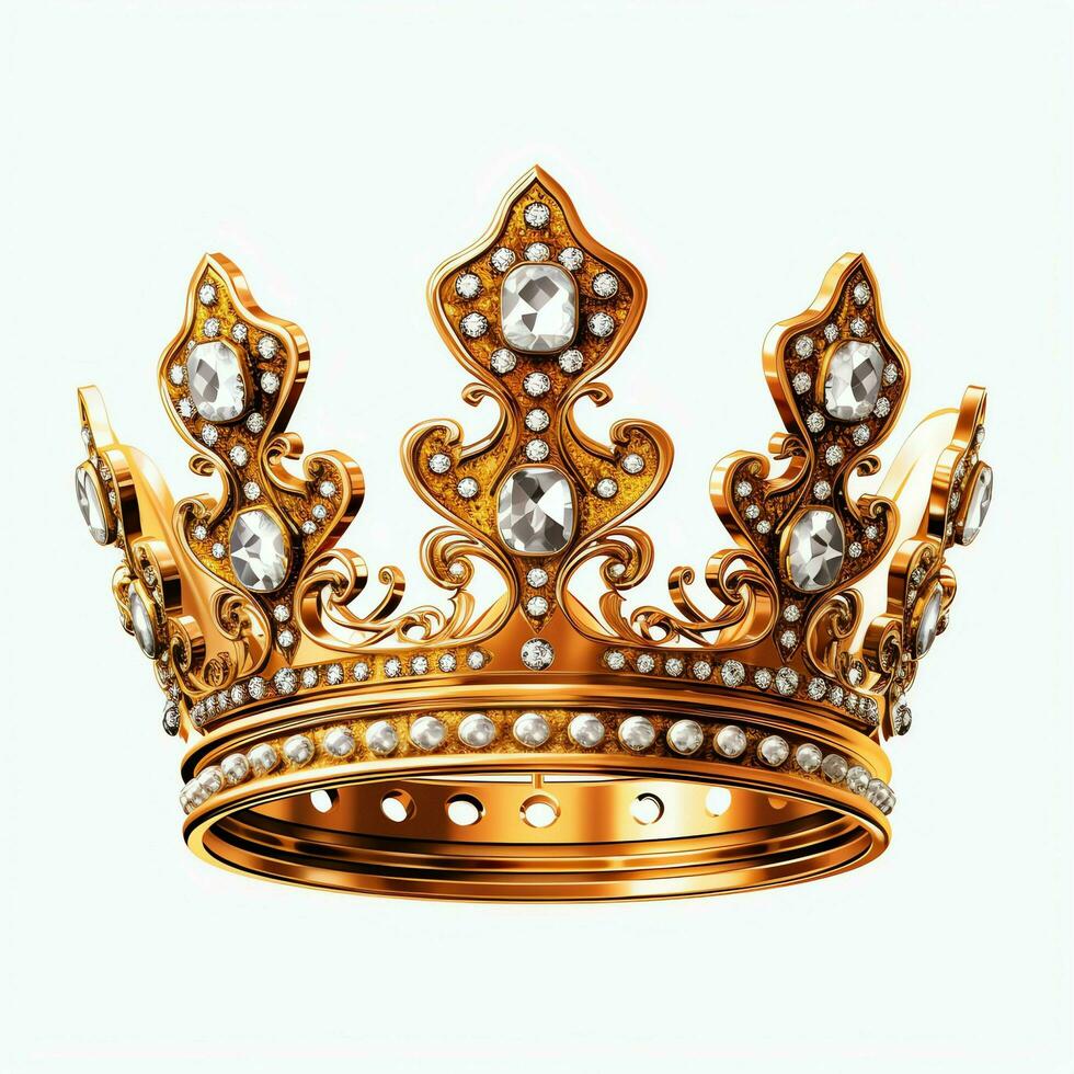 Regal golden emperor crown of a king on white background. 3D rendering luxury royal king gold crown concept by AI Generated photo