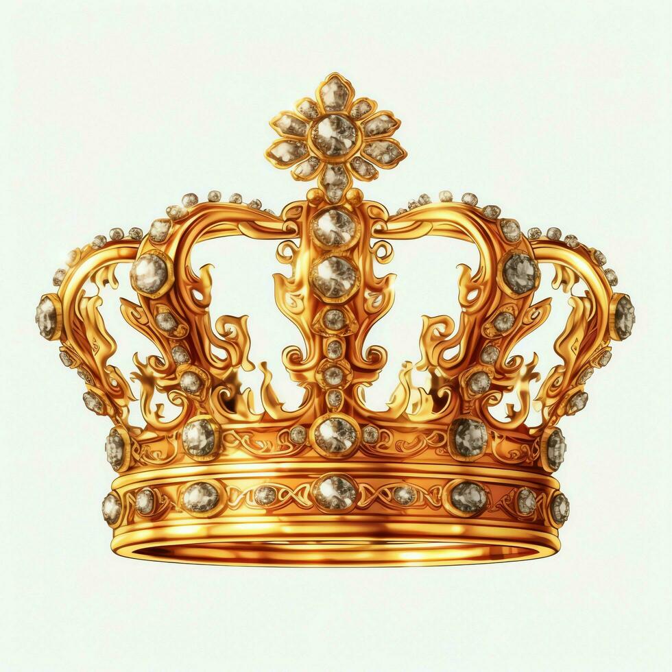 Regal golden emperor crown of a king on white background. 3D rendering luxury royal king gold crown concept by AI Generated photo