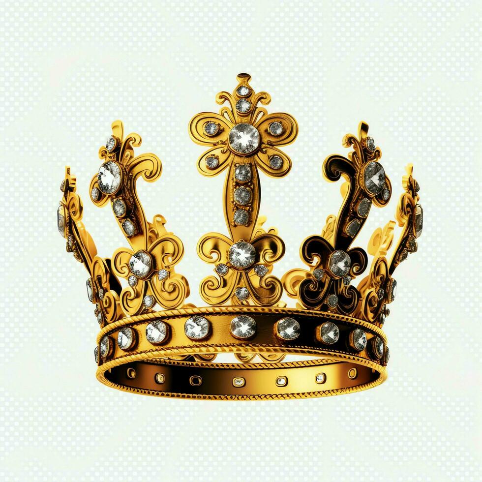 Regal golden emperor crown of a king on white background. 3D rendering luxury royal king gold crown concept by AI Generated photo