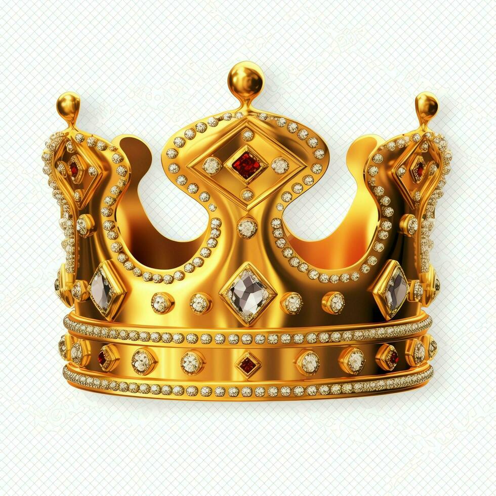 Regal golden emperor crown of a king on white background. 3D rendering luxury royal king gold crown concept by AI Generated photo