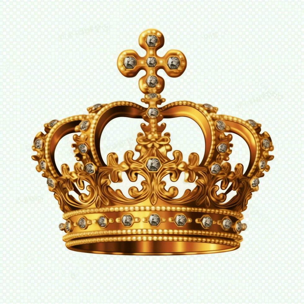 Regal golden emperor crown of a king on white background. 3D rendering luxury royal king gold crown concept by AI Generated photo