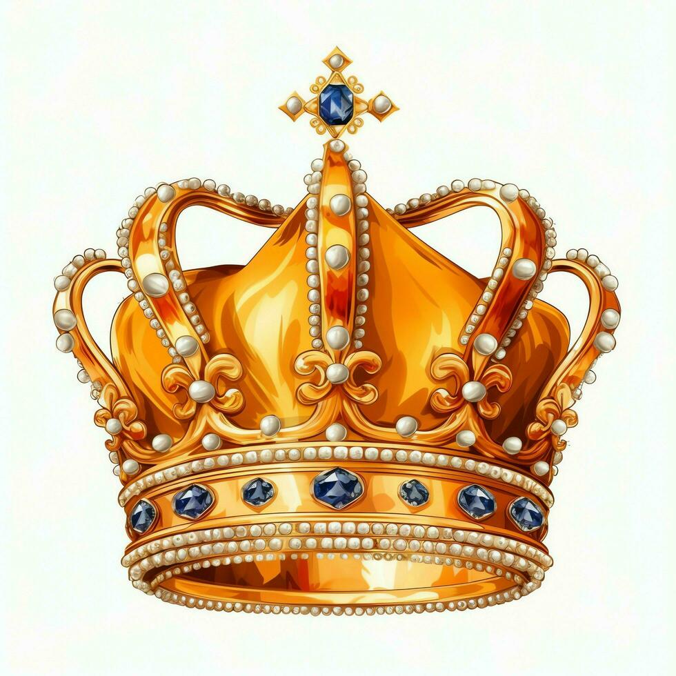 Regal golden emperor crown of a king on white background. 3D rendering luxury royal king gold crown concept by AI Generated photo