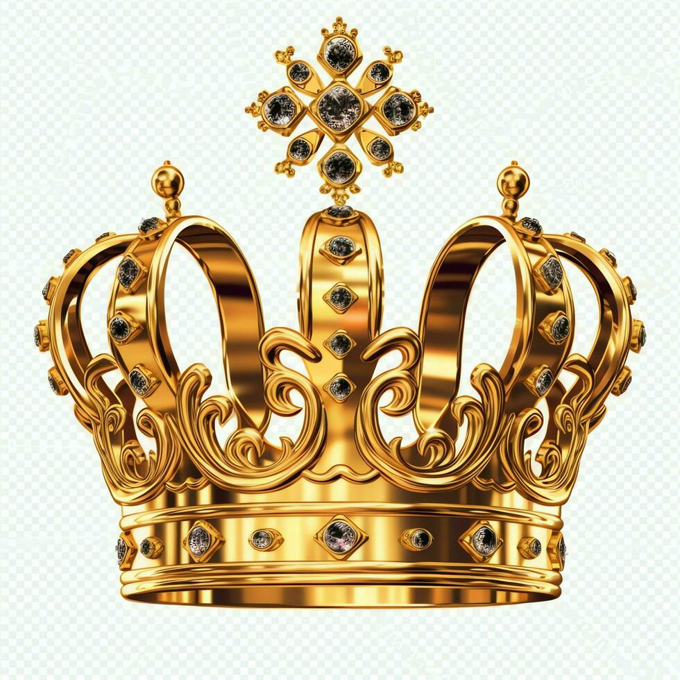 Regal golden emperor crown of a king on white background. 3D rendering luxury royal king gold crown concept by AI Generated photo