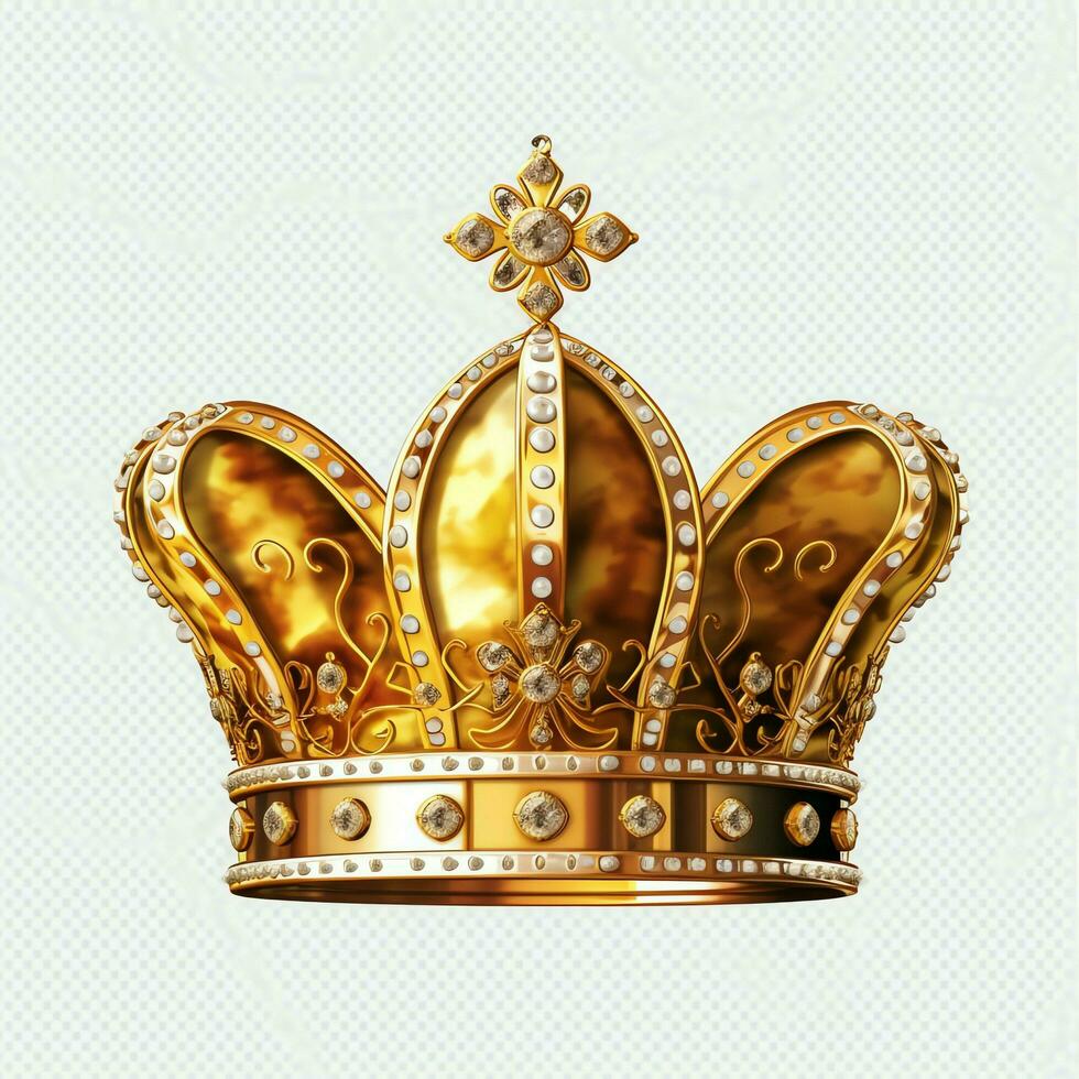 Regal golden emperor crown of a king on white background. 3D rendering luxury royal king gold crown concept by AI Generated photo