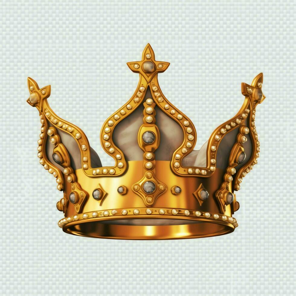 Regal golden emperor crown of a king on white background. 3D rendering luxury royal king gold crown concept by AI Generated photo