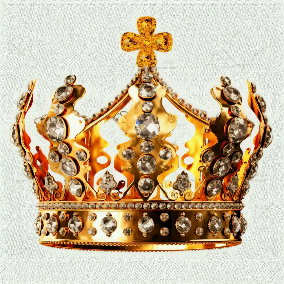 Regal golden emperor crown of a king on white background. 3D rendering luxury royal king gold crown concept by AI Generated photo