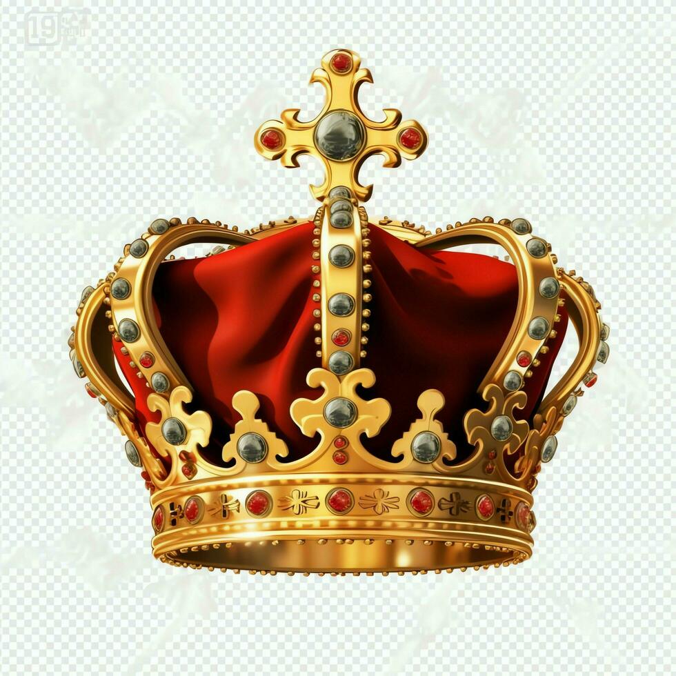 Regal golden emperor crown of a king on white background. 3D rendering luxury royal king gold crown concept by AI Generated photo