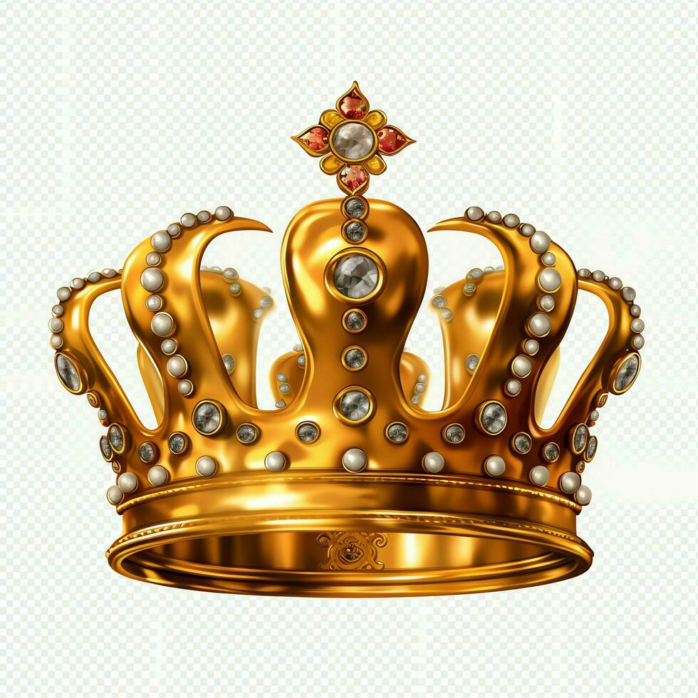 Regal golden emperor crown of a king on white background. 3D rendering luxury royal king gold crown concept by AI Generated photo