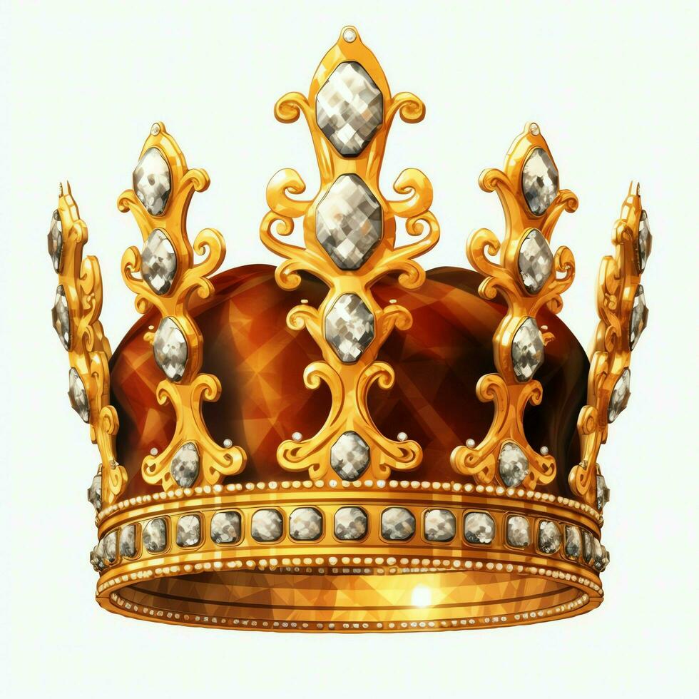 Regal golden emperor crown of a king on white background. 3D rendering luxury royal king gold crown concept by AI Generated photo
