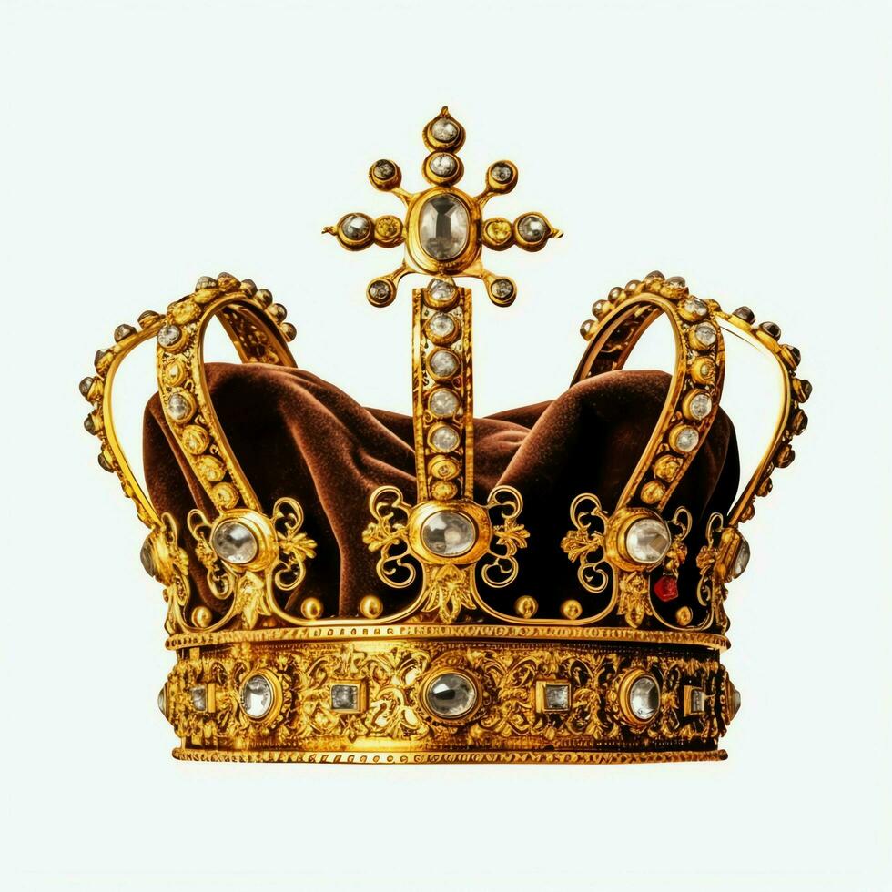 Regal golden emperor crown of a king on white background. 3D rendering luxury royal king gold crown concept by AI Generated photo