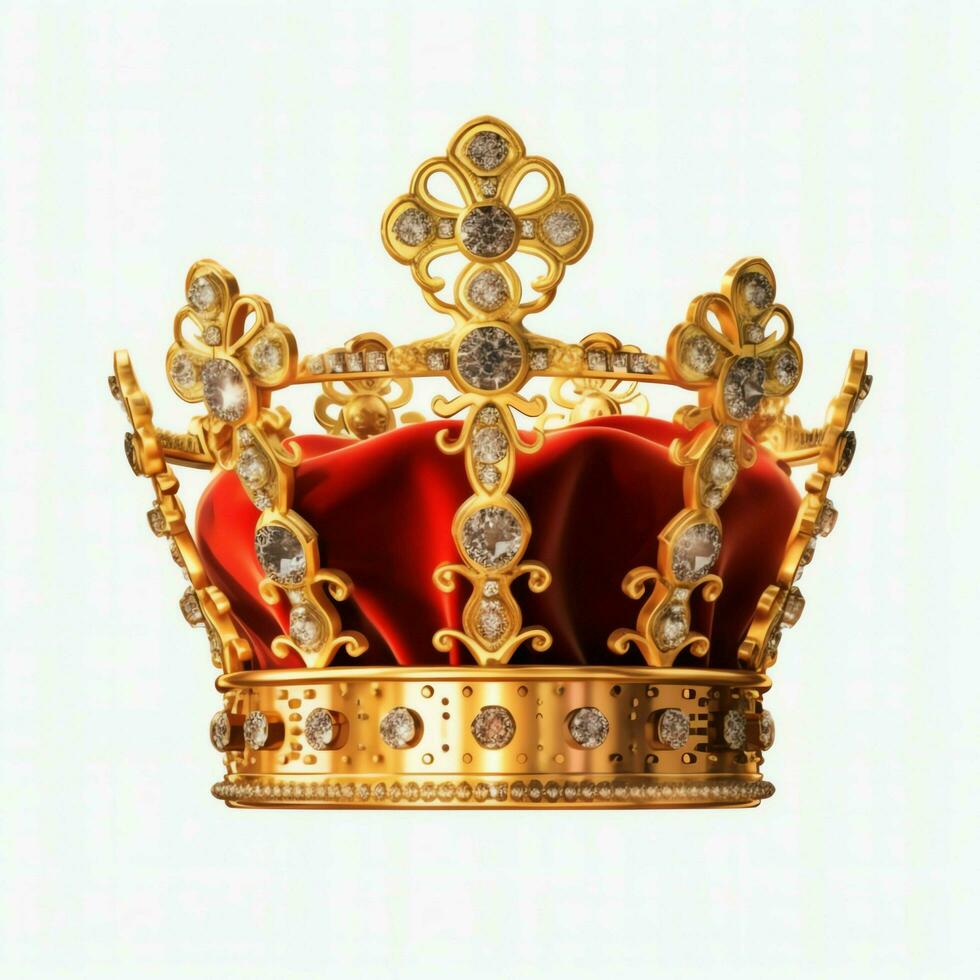 Regal golden emperor crown of a king on white background. 3D rendering luxury royal king gold crown concept by AI Generated photo