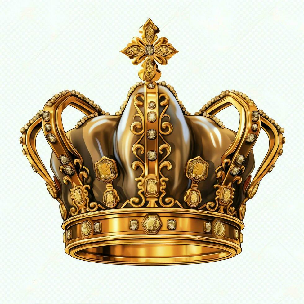 Regal golden emperor crown of a king on white background. 3D rendering luxury royal king gold crown concept by AI Generated photo