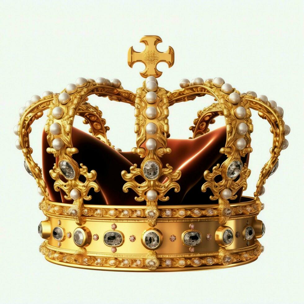 Regal golden emperor crown of a king on white background. 3D rendering luxury royal king gold crown concept by AI Generated photo