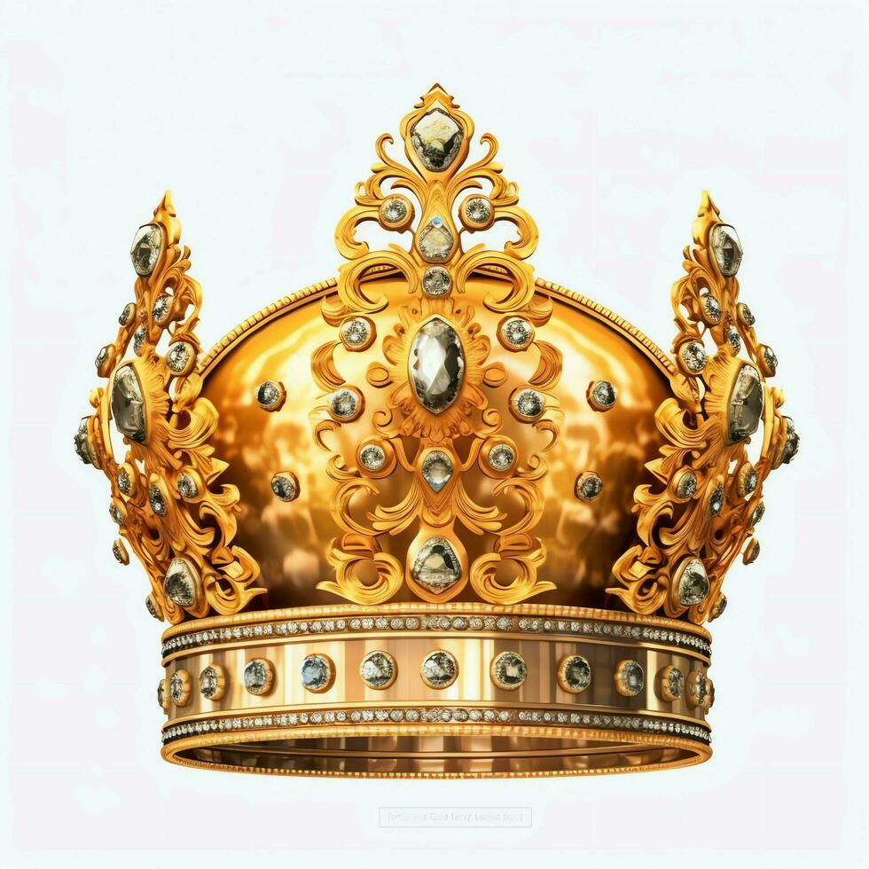 Regal golden emperor crown of a king on white background. 3D rendering luxury royal king gold crown concept by AI Generated photo