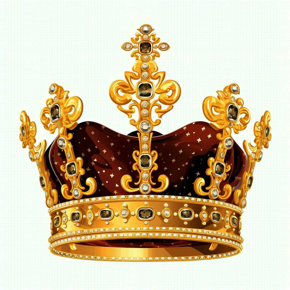 Regal golden emperor crown of a king on white background. 3D rendering luxury royal king gold crown concept by AI Generated photo