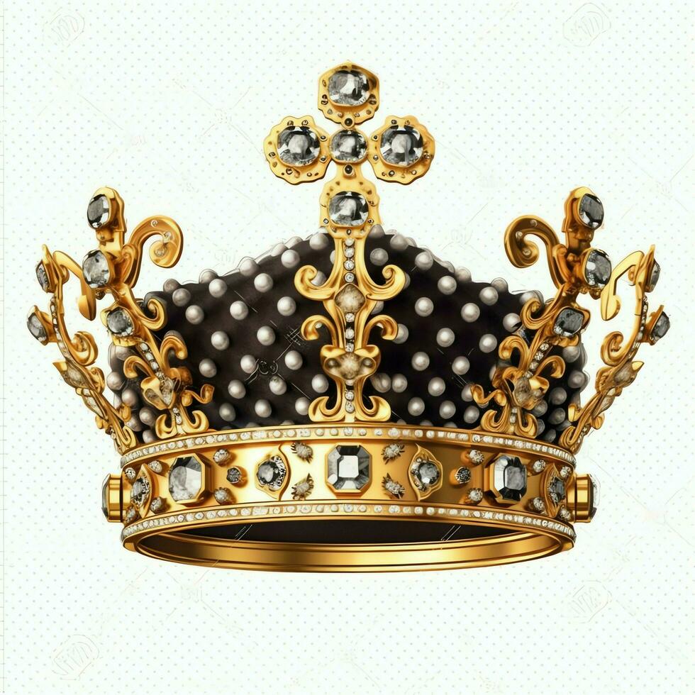 Regal golden emperor crown of a king on white background. 3D rendering luxury royal king gold crown concept by AI Generated photo