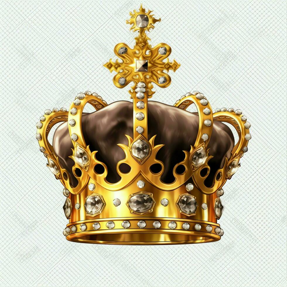 Regal golden emperor crown of a king on white background. 3D rendering luxury royal king gold crown concept by AI Generated photo