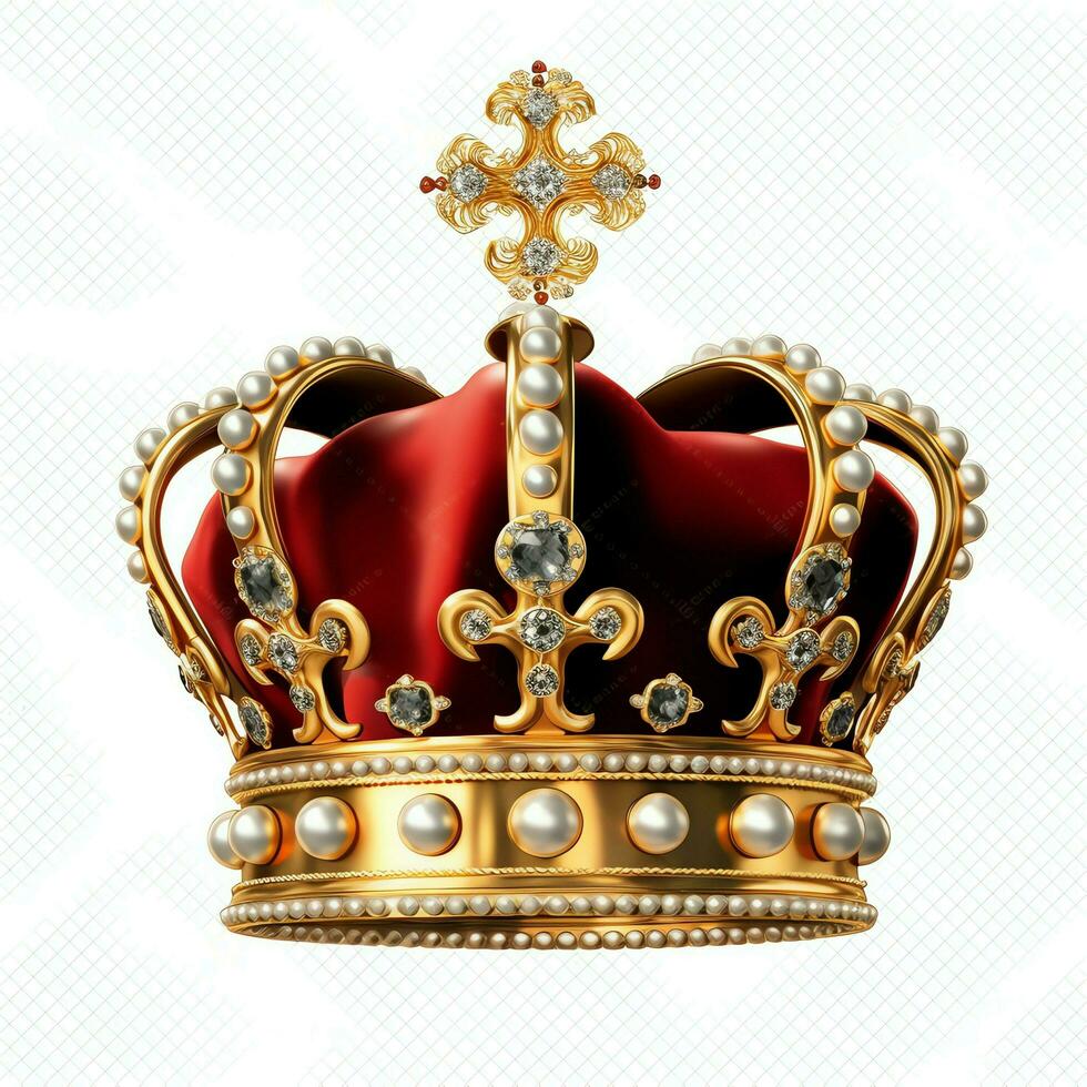 Regal golden emperor crown of a king on white background. 3D rendering luxury royal king gold crown concept by AI Generated photo