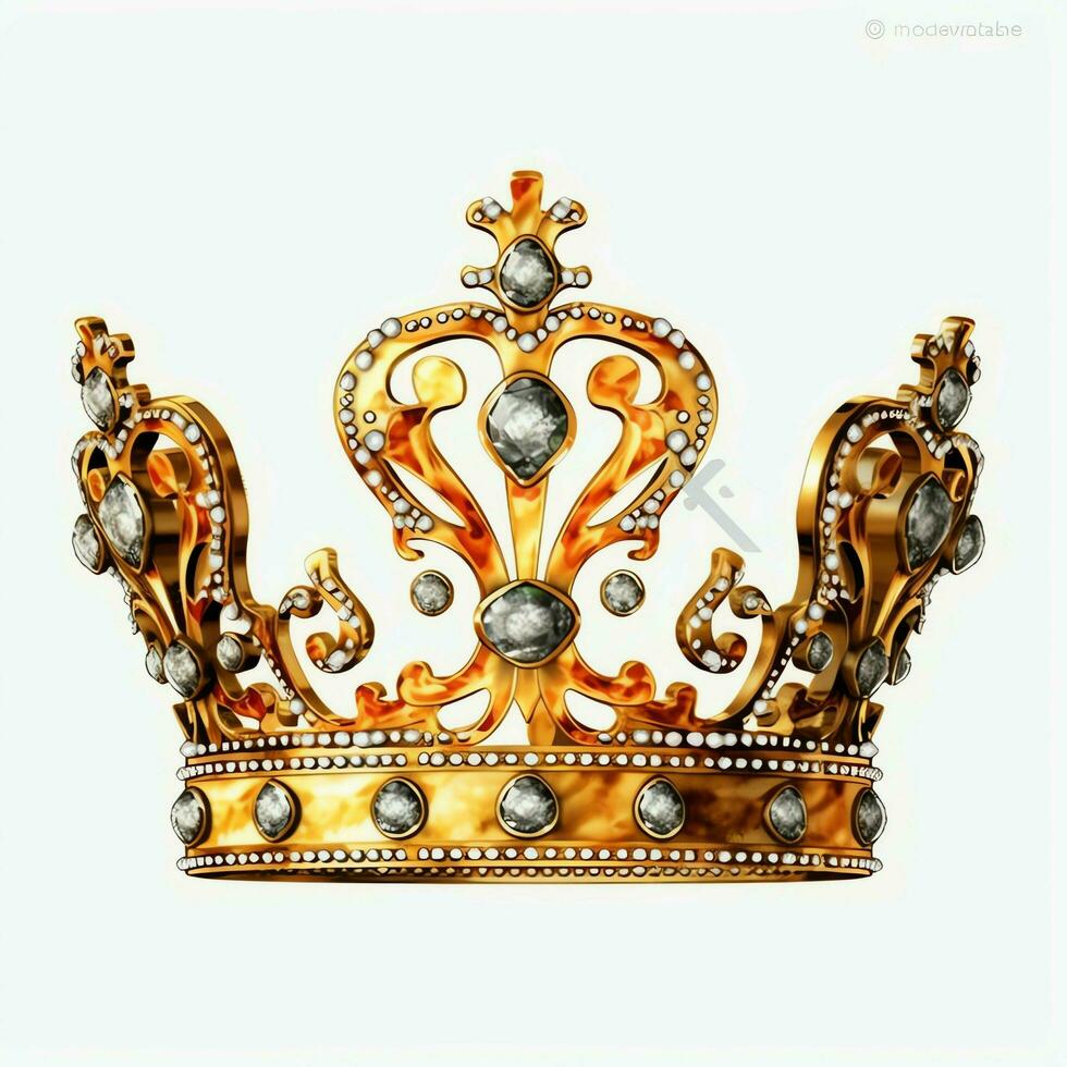 Regal golden emperor crown of a king on white background. 3D rendering luxury royal king gold crown concept by AI Generated photo