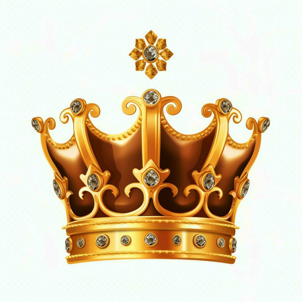 Regal golden emperor crown of a king on white background. 3D rendering luxury royal king gold crown concept by AI Generated photo