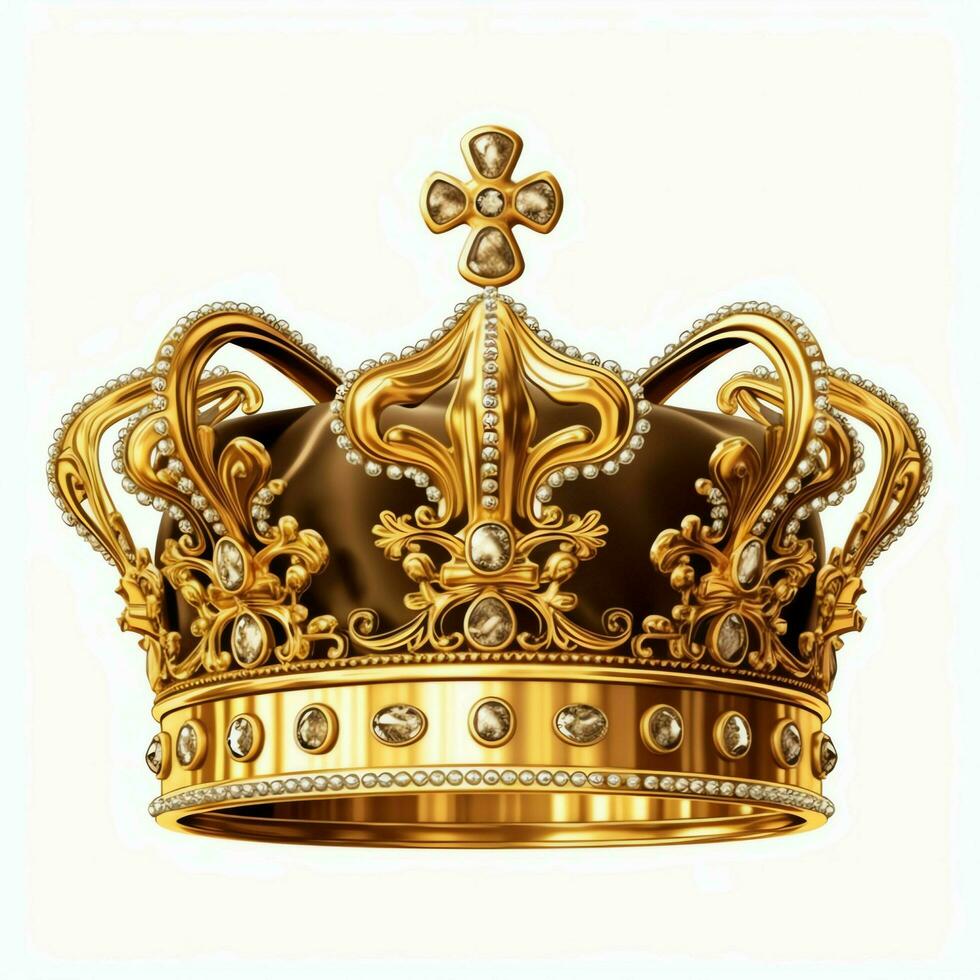 Regal golden emperor crown of a king on white background. 3D rendering luxury royal king gold crown concept by AI Generated photo