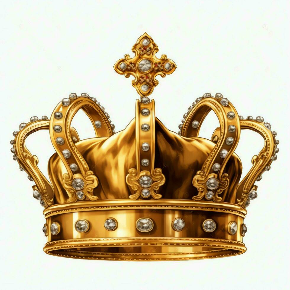 Regal golden emperor crown of a king on white background. 3D rendering luxury royal king gold crown concept by AI Generated photo