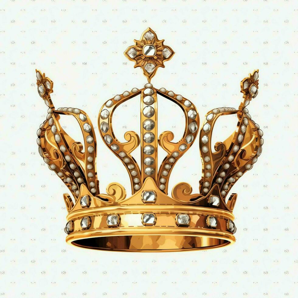 Regal golden emperor crown of a king on white background. 3D rendering luxury royal king gold crown concept by AI Generated photo