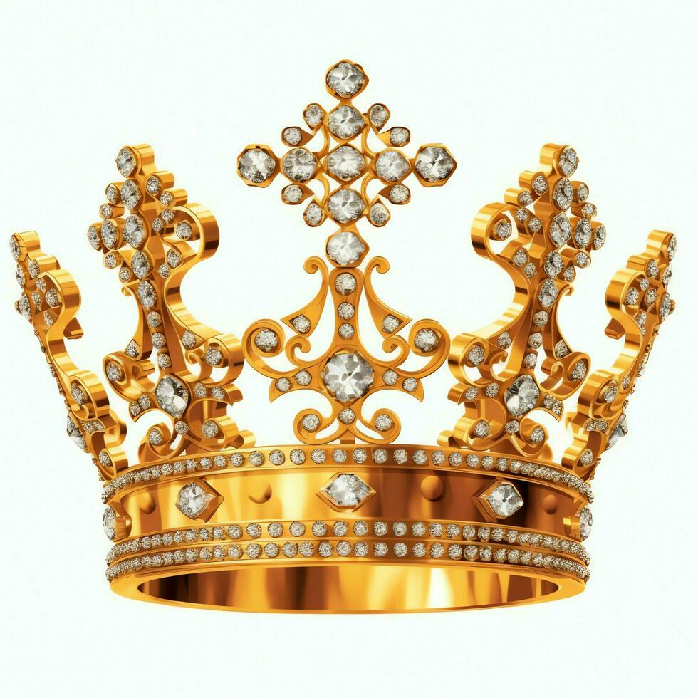 Regal golden emperor crown of a king on white background. 3D rendering luxury royal king gold crown concept by AI Generated photo