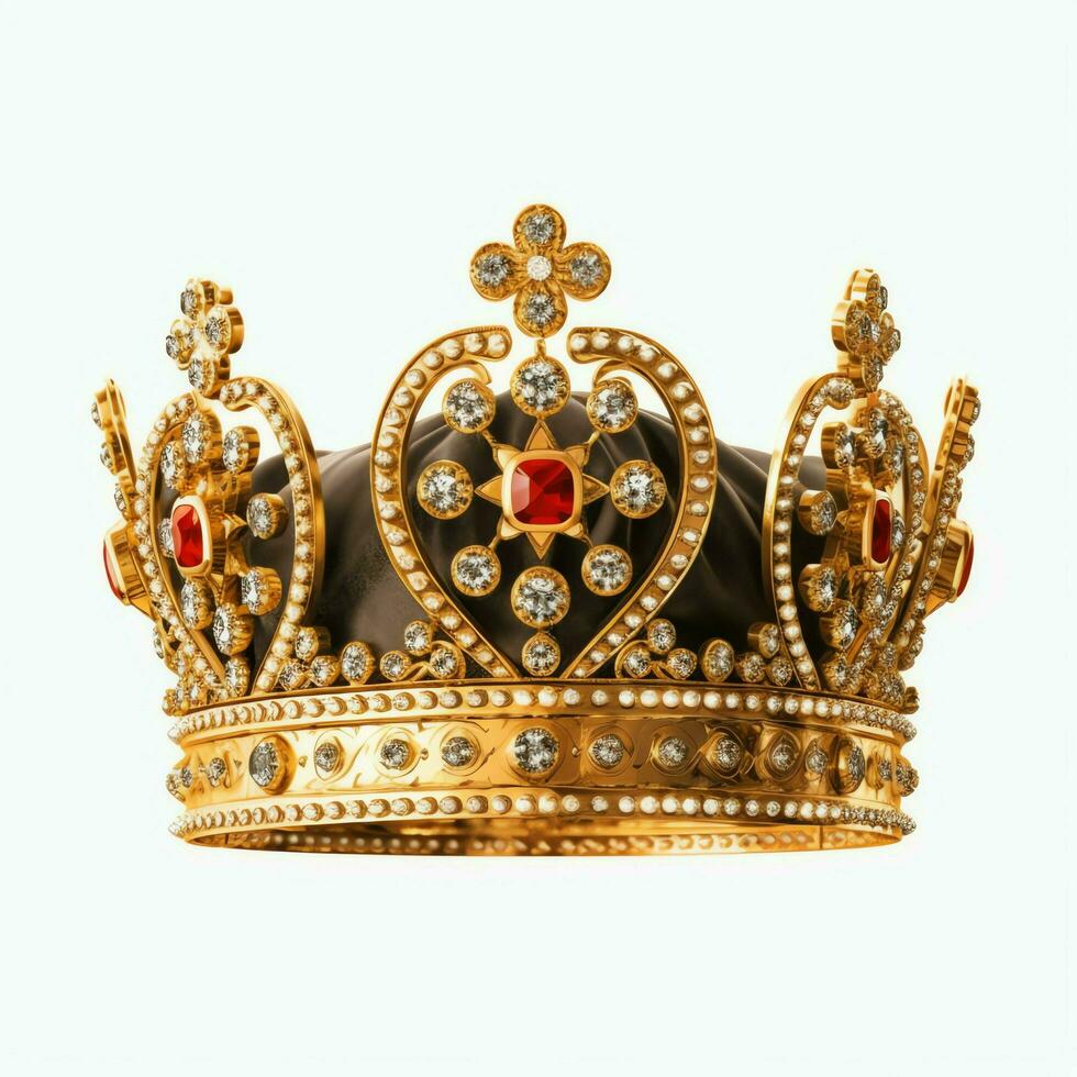 Regal golden emperor crown of a king on white background. 3D rendering luxury royal king gold crown concept by AI Generated photo