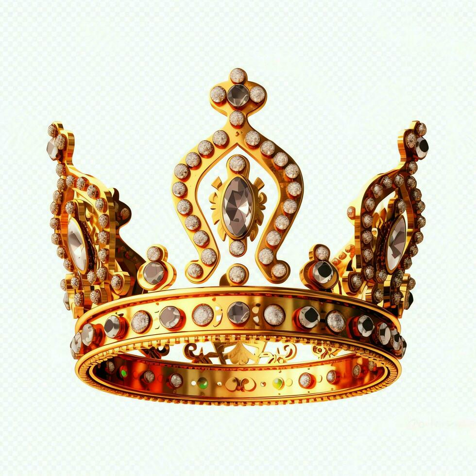 Regal golden emperor crown of a king on white background. 3D rendering luxury royal king gold crown concept by AI Generated photo