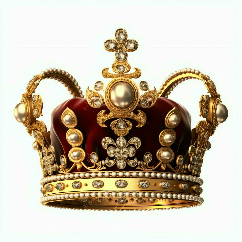 Regal golden emperor crown of a king on white background. 3D rendering luxury royal king gold crown concept by AI Generated photo