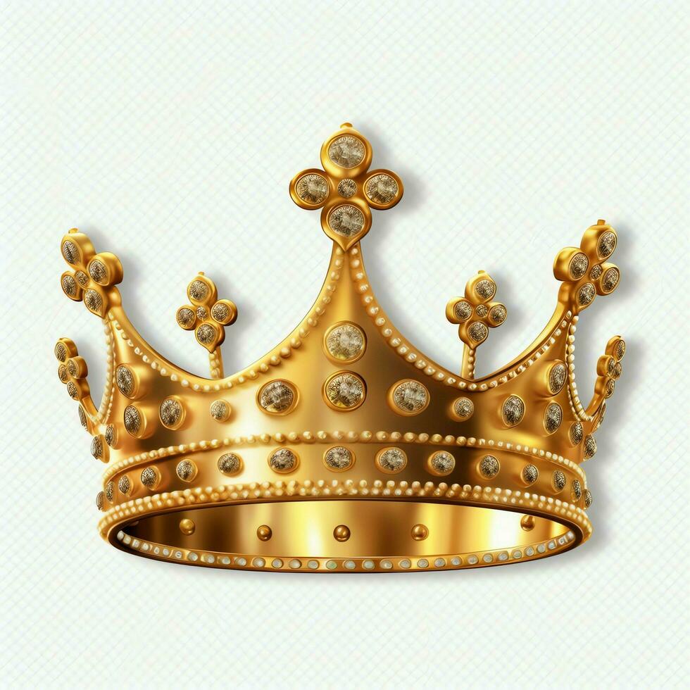 Regal golden emperor crown of a king on white background. 3D rendering luxury royal king gold crown concept by AI Generated photo