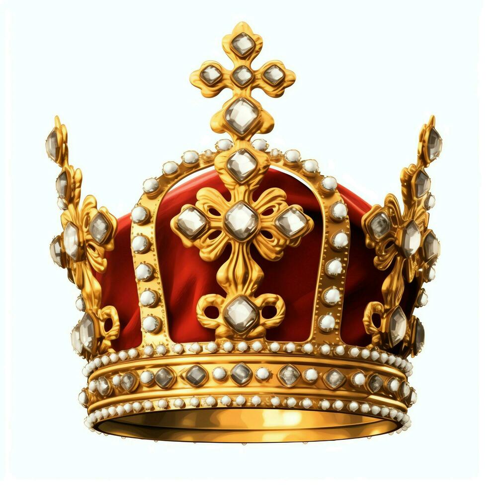 Regal golden emperor crown of a king on white background. 3D rendering luxury royal king gold crown concept by AI Generated photo