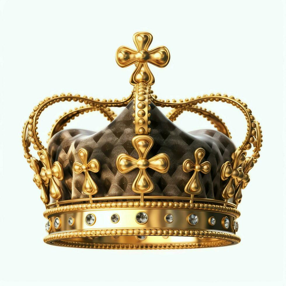 Regal golden emperor crown of a king on white background. 3D rendering luxury royal king gold crown concept by AI Generated photo