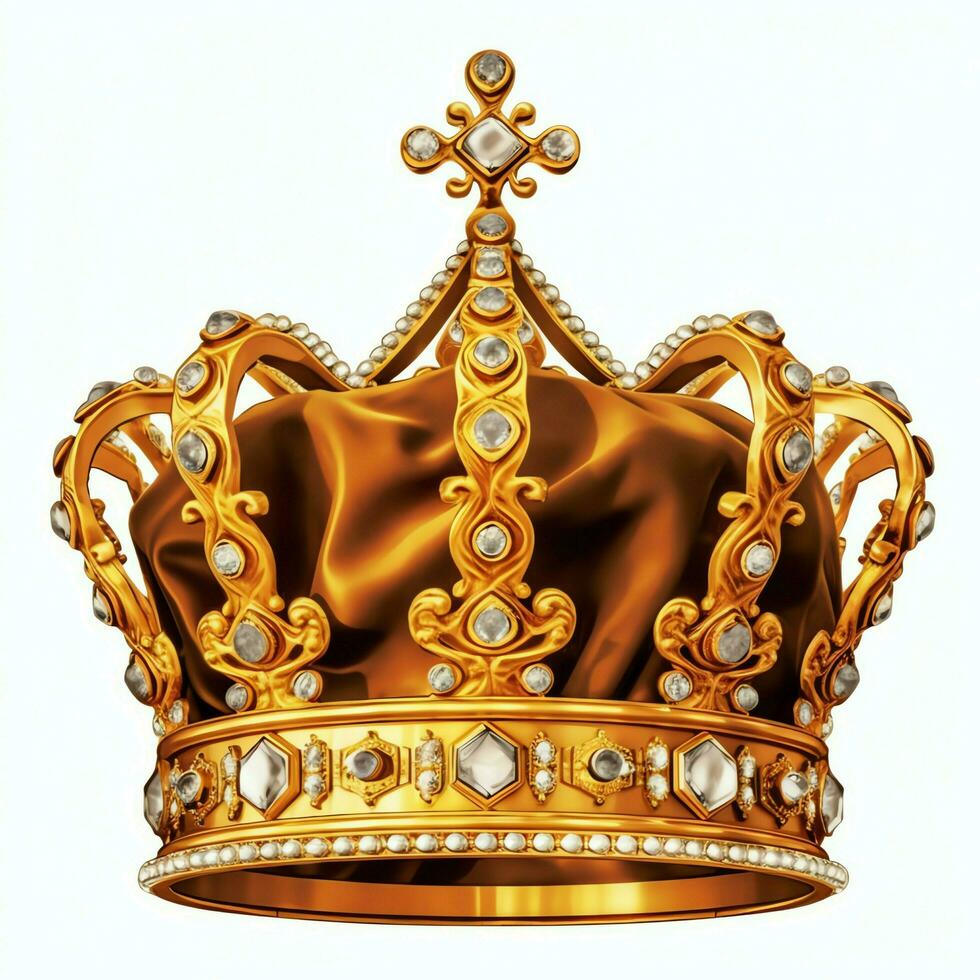 Regal golden emperor crown of a king on white background. 3D rendering luxury royal king gold crown concept by AI Generated photo