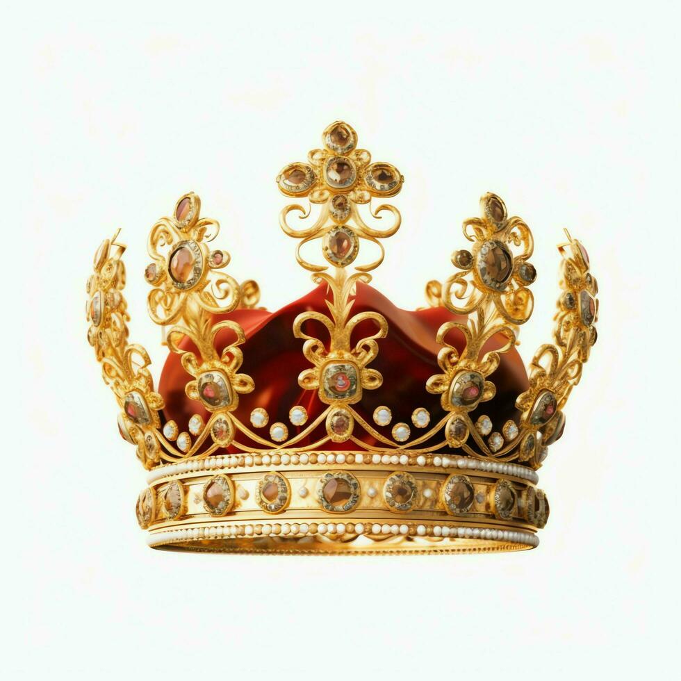 Regal golden emperor crown of a king on white background. 3D rendering luxury royal king gold crown concept by AI Generated photo