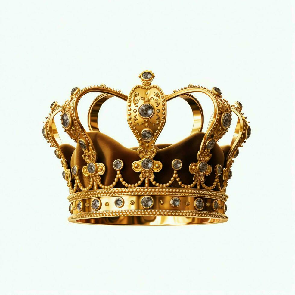 Regal golden emperor crown of a king on white background. 3D rendering luxury royal king gold crown concept by AI Generated photo