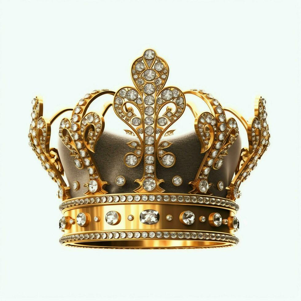 Regal golden emperor crown of a king on white background. 3D rendering luxury royal king gold crown concept by AI Generated photo