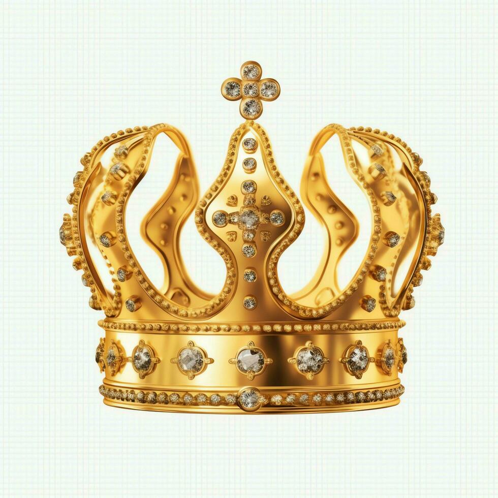 Regal golden emperor crown of a king on white background. 3D rendering luxury royal king gold crown concept by AI Generated photo