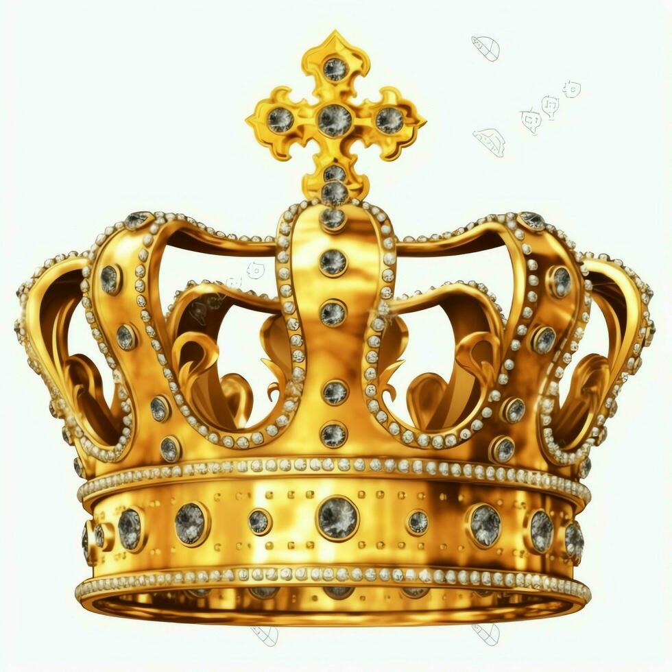 Regal golden emperor crown of a king on white background. 3D rendering luxury royal king gold crown concept by AI Generated photo