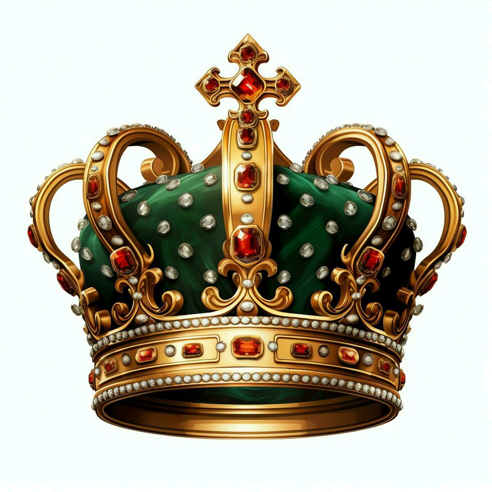 Regal golden emperor crown of a king on white background. 3D rendering luxury royal king gold crown concept by AI Generated photo