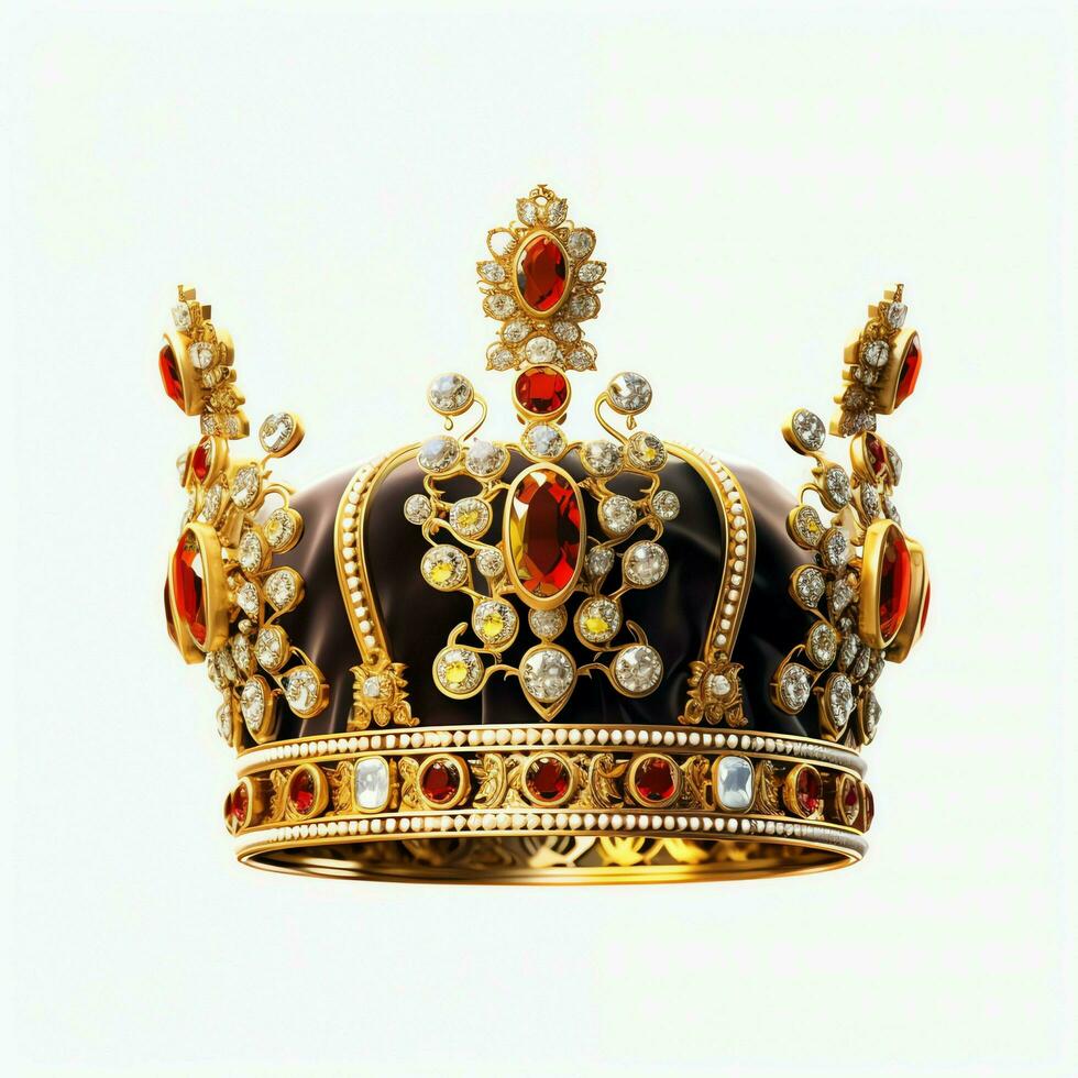 Regal golden emperor crown of a king on white background. 3D rendering luxury royal king gold crown concept by AI Generated photo