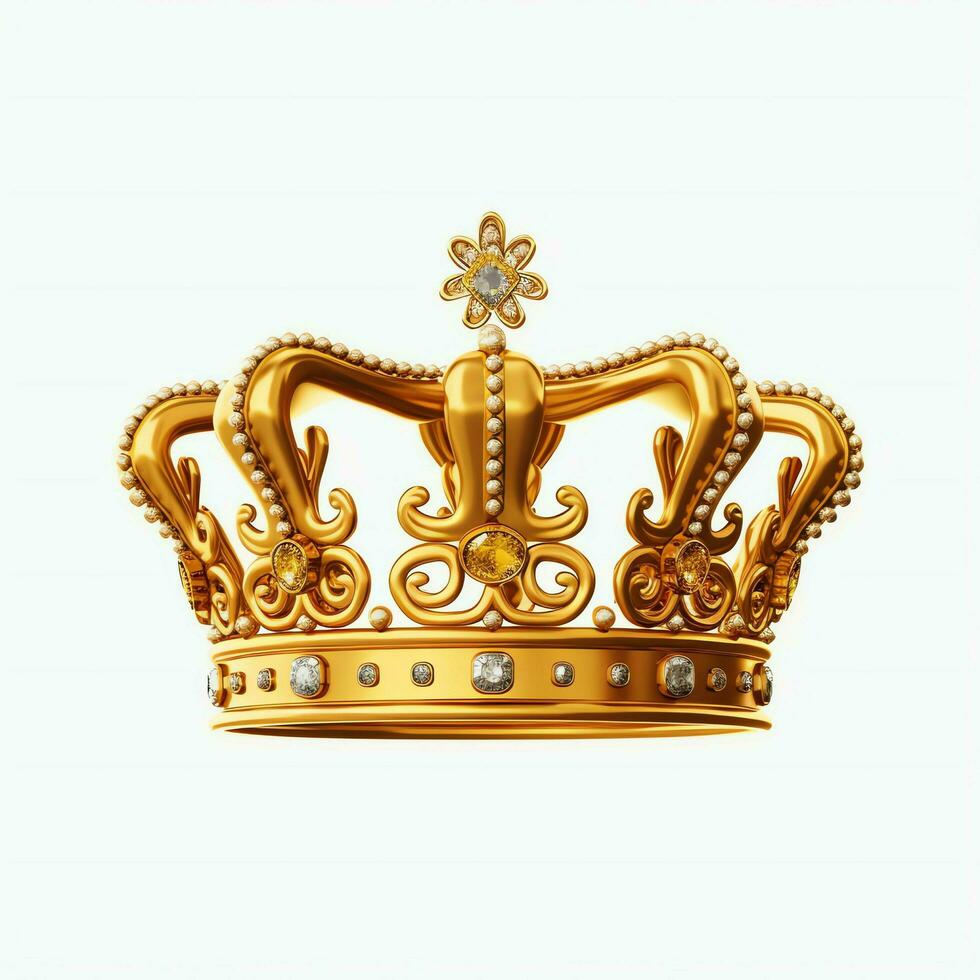 Regal golden emperor crown of a king on white background. 3D rendering luxury royal king gold crown concept by AI Generated photo