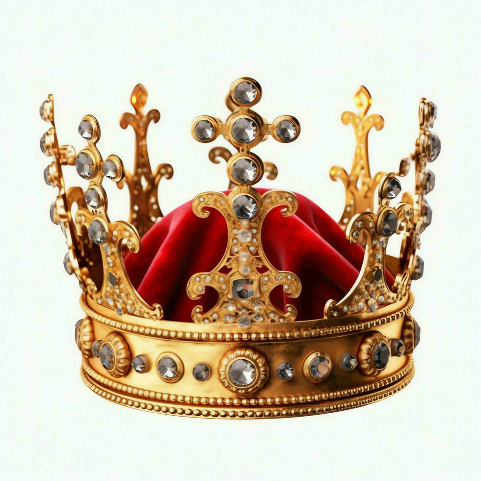 Regal golden emperor crown of a king on white background. 3D rendering luxury royal king gold crown concept by AI Generated photo